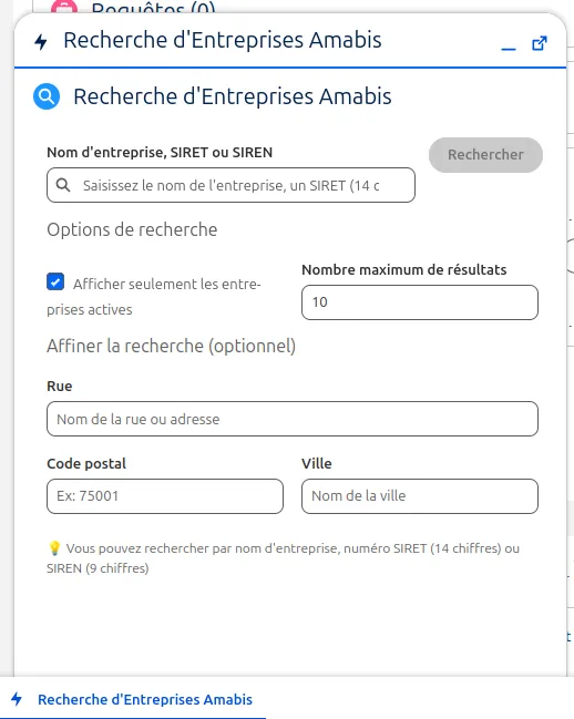 Présentation du composant LWC Recherche d'entreprise
