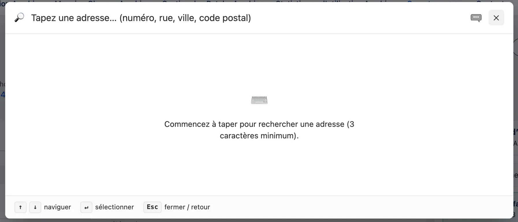 Commencez la saisie d'une adresse