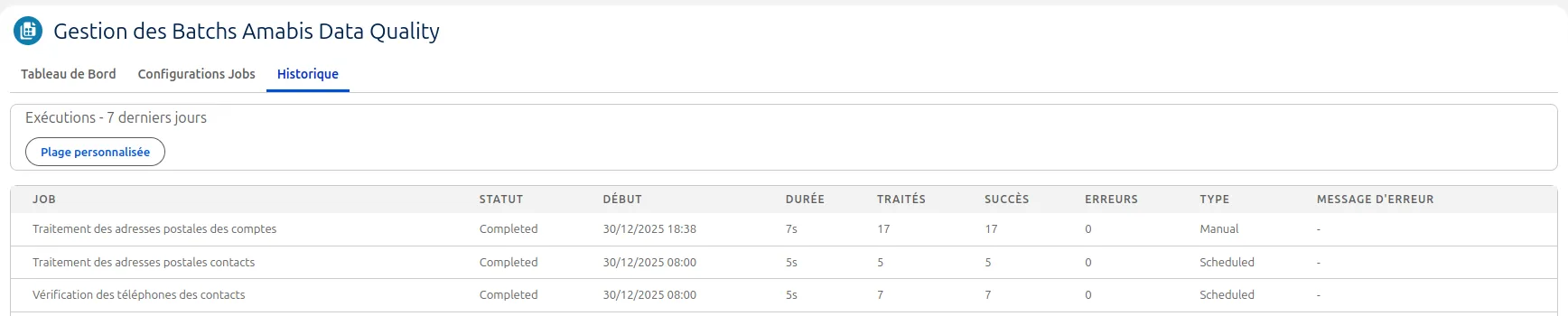 Présentation du composant LWC Gestion des Batchs