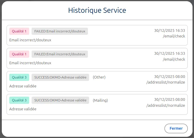 Présentation du composant LWC Historique de la mise en qualité
