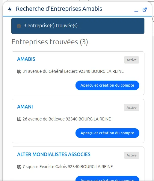 Présentation du composant LWC Recherche d'entreprise